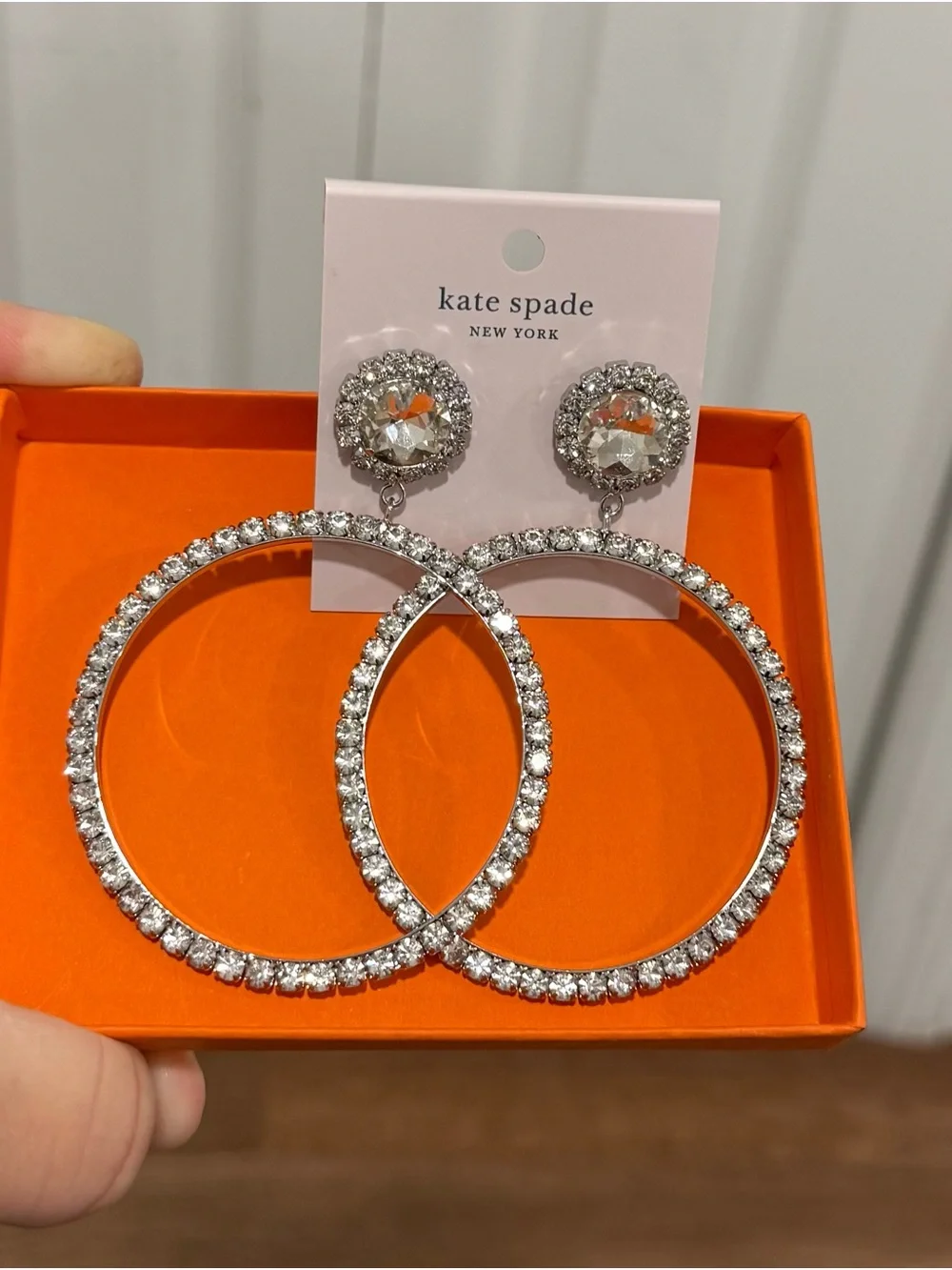 kate spade Silver Crystal Large Hoop Drop Earrings